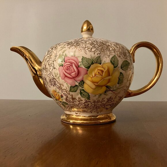 Vintage Heatmaster Floral Ceramic Teapot Gold Chintz - Picture 1 of 16
